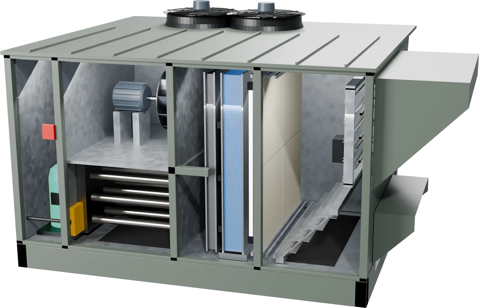 3D cutaway of a Valent VX-112 showing fans, coils and dampers